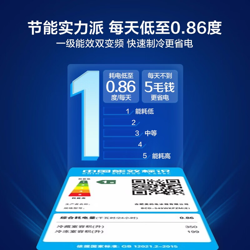 美的(Midea)549升冰箱双开门对开家用一级能效变频风冷无霜智能BCD-549WKPZM(E)  炫晶灰