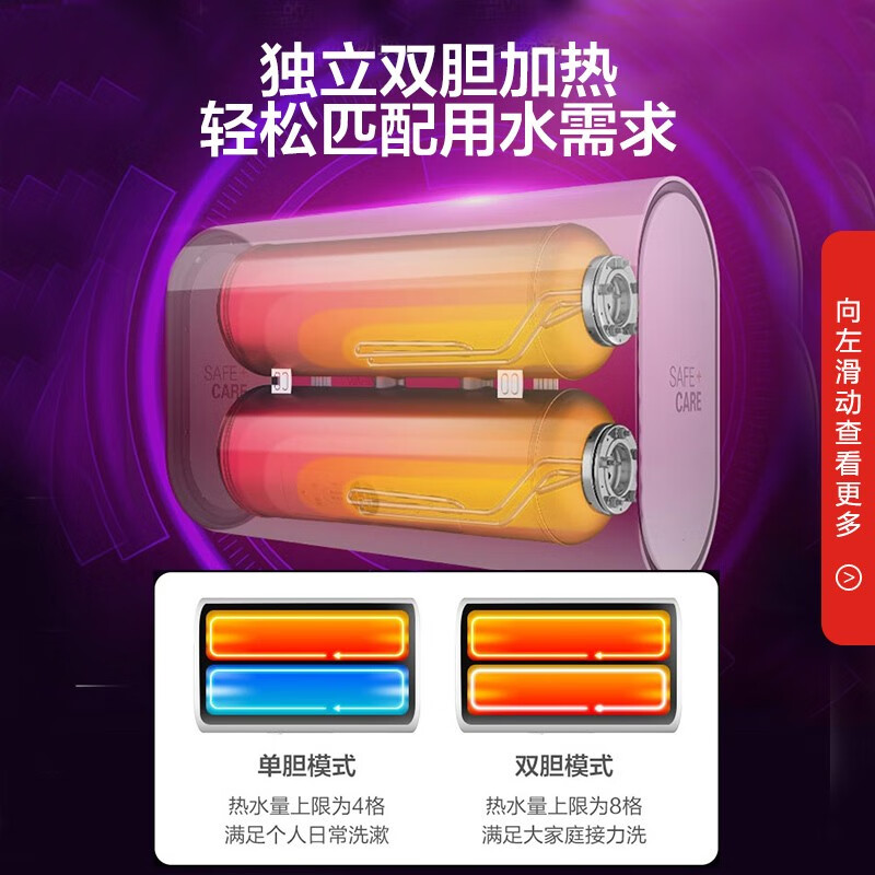华凌50升电热水器3200W双胆双擎速热 纤薄小体积剩余水量提示 手机WIFI智控美的出品F5032-Y5(H)