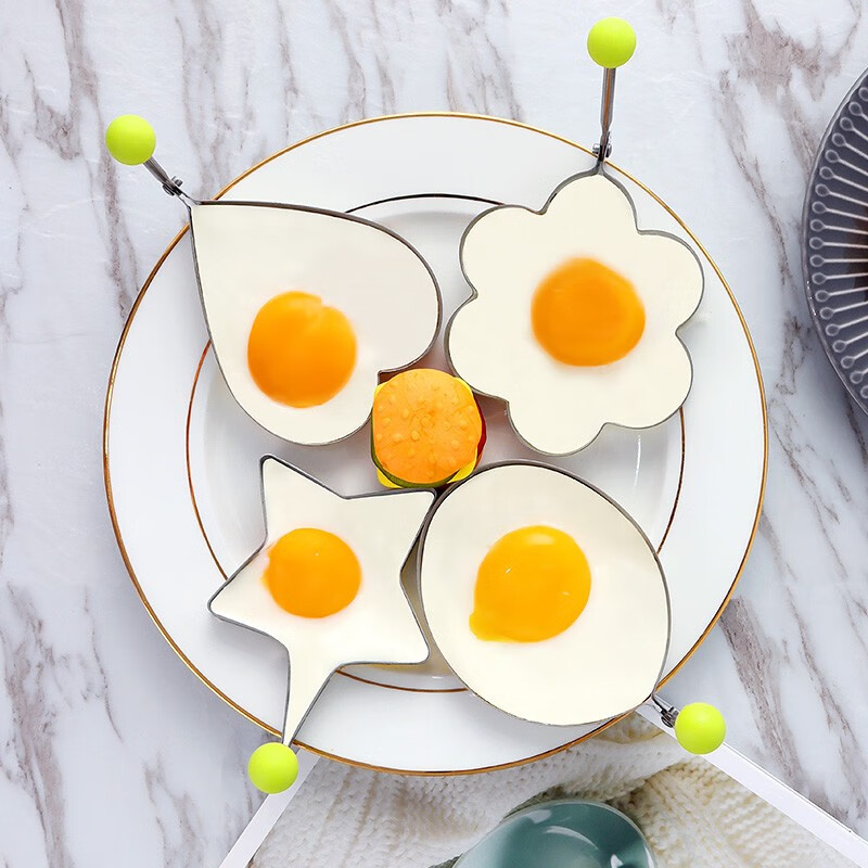 拜杰（Baijie）不锈钢煎蛋器 煎蛋模具 创意生活 心形花形星形圆形DIY煎蛋模型 四只装