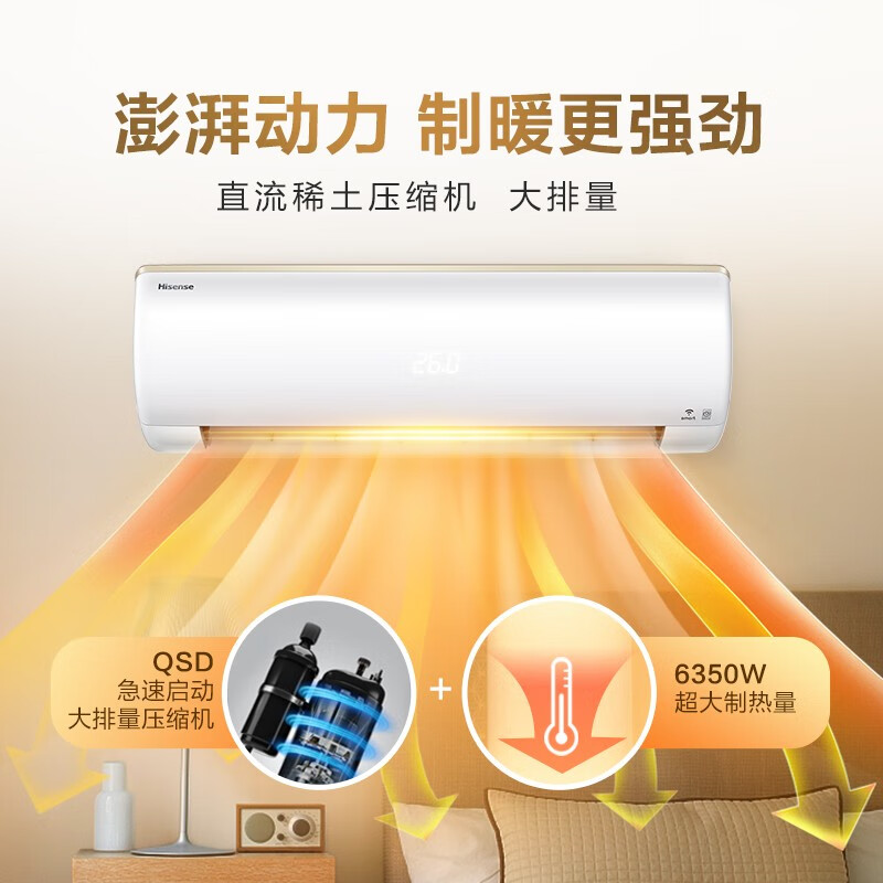 海信(Hisense) 1.5 升级小黑键 一级能效 变频取暖暖风 57℃高温清洁 舒适睡眠 挂机卧室空调 KFR-35GW/E70A1