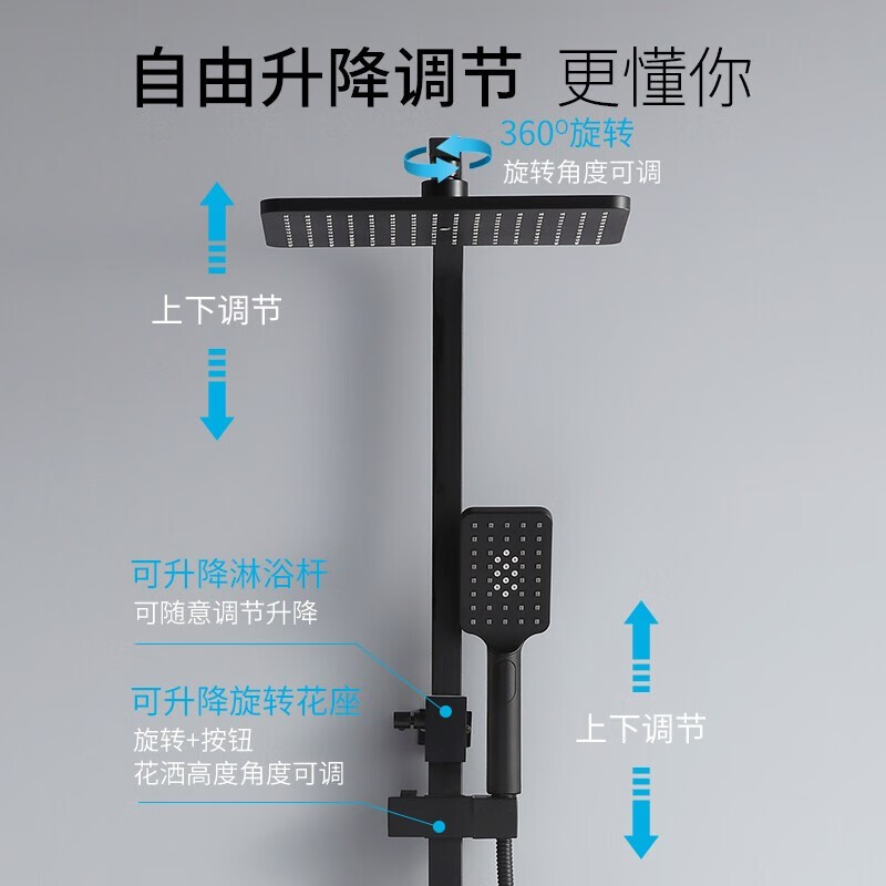 德国欧芬（oufen)淋浴花洒套装增压喷头自动除垢喷头精铜龙头淋浴器手持黑色花洒 H-07黑色（冷热款）