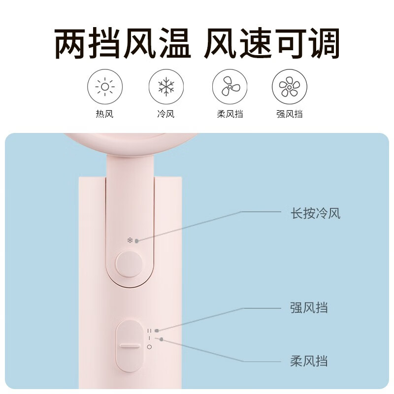 米家 小米电吹风机家用吹风筒 负离子便携可折叠 粉色