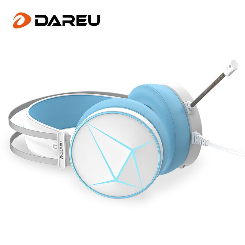 达尔优(dareu) EH722素洁蓝 游戏耳机 头戴式耳机带麦 电脑耳机 电竞耳机 虚拟7.1声道 USB接口 白蓝色