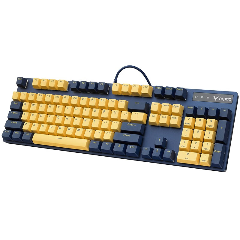 雷柏（Rapoo） V500PRO黄蓝版 机械键盘 有线键盘 游戏键盘 104键单光键盘 拼色键盘 PBT键帽 黑轴