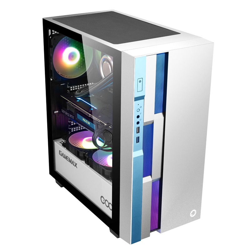 游戏帝国（GAMEMAX）布洛芬C3 白蓝色 超频自降温游戏电脑机箱（支持EATX/coc超频降温/侧拉玻璃/240水冷排）