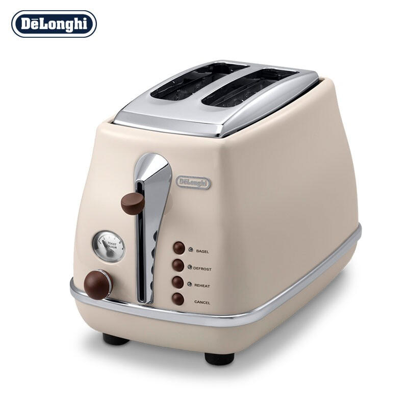 德龙（Delonghi）面包机 复古系列多士炉 不锈钢内胆烤吐司机 家用面包机 烤面包机 CTO2003.VBG 奶油白