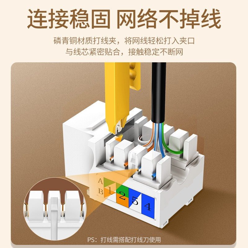 绿联（UGREEN）六类千兆网络模块 CAT6网络信息面板 RJ45电脑网线插座连接头直通头 5个装80179