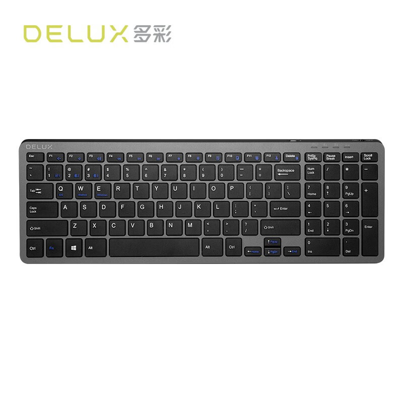 多彩 Delux K2203D 无线超薄静音键盘 可充电蓝牙键盘 商务办公 巧克力键帽 便携剪刀脚设计