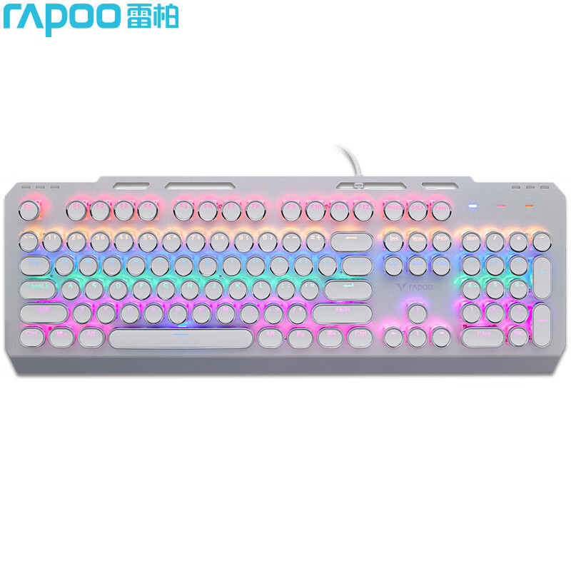 雷柏（Rapoo） GK500朋克版 机械键盘 有线键盘 游戏键盘 104键混光键盘 吃鸡键盘 电脑键盘 白色 青轴