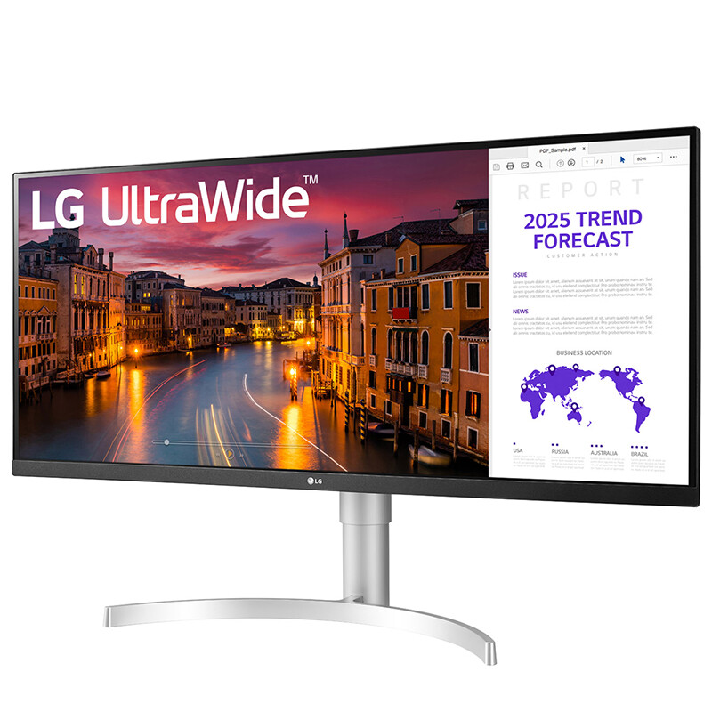 LG 34英寸 HDR400 高清 IPS带鱼屏 低闪屏 内置音箱 超宽屏 游戏显示器 34WN650 -W