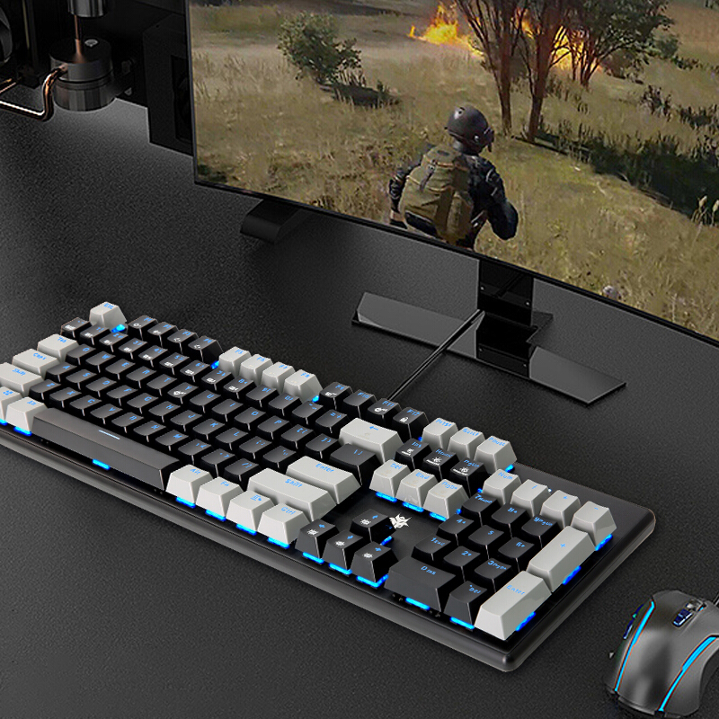 黑峡谷（Hyeku）GK706机械键盘 有线键盘 游戏键盘 104键 蓝色背光键盘 龙华MX轴体 黑灰 茶轴
