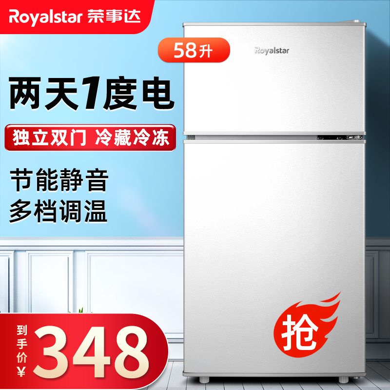 荣事达（Royalstar）【送货上门】迷你冰箱小 小型双门电冰箱家用宿舍冷冻冷藏节能 银色58升【二天不到一度电】90%地区次日达