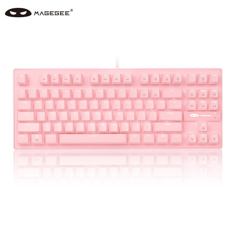 MageGee MK1 机械键盘 有线机械键盘 87键背光游戏机械键盘 女生可爱台式电脑笔记本游戏键盘 粉色白光 青轴