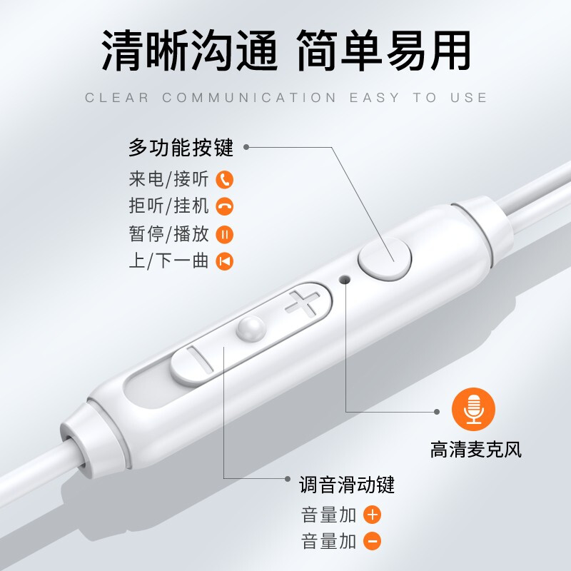 兰士顿 M305耳机入耳式有线智能切歌调音带麦重低音炮适用于vivo华为oppo手机通用K歌游戏耳麦 白色