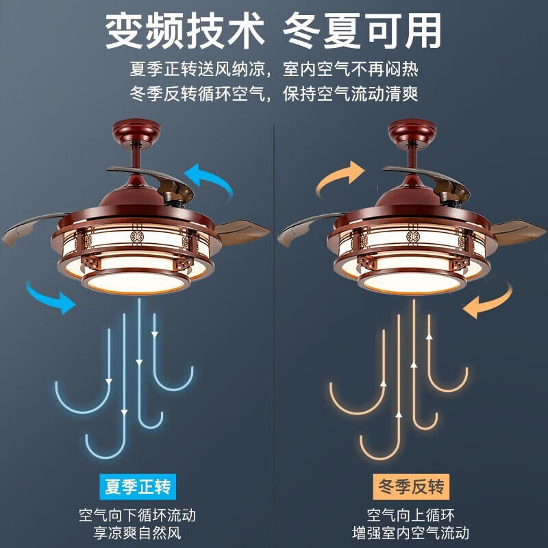 雷士（NVC）新中式灯具 风扇灯 led隐形风扇灯 中国风古风实木中式风扇吊灯 餐厅客厅卧室吊扇灯