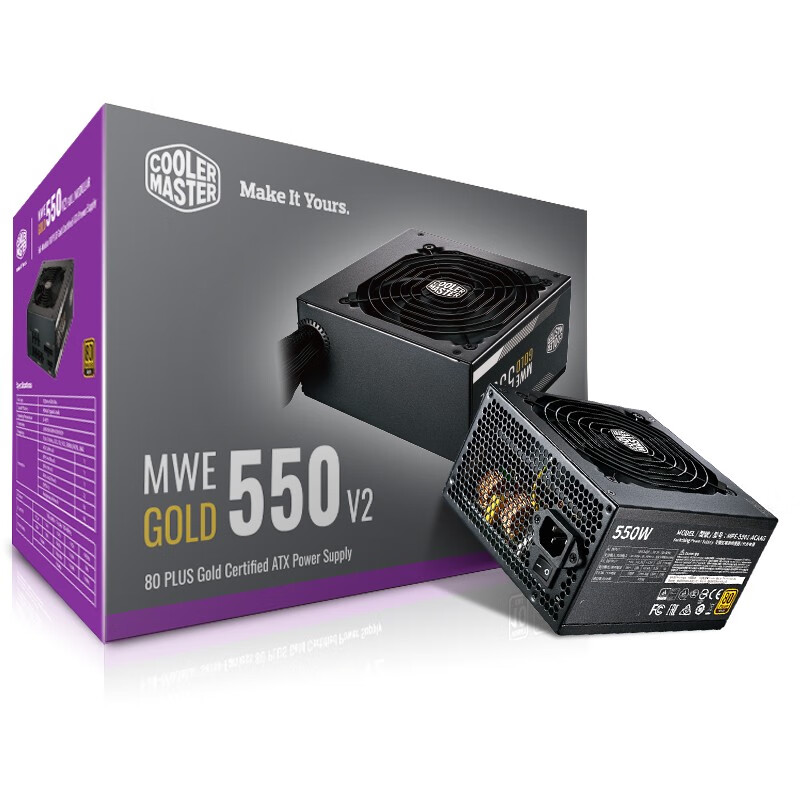 酷冷至尊(CoolerMaster)额定550W MWE550 V2金牌直出电源(支持双CPU主板/50℃无损输出/三年换新/降噪风扇)