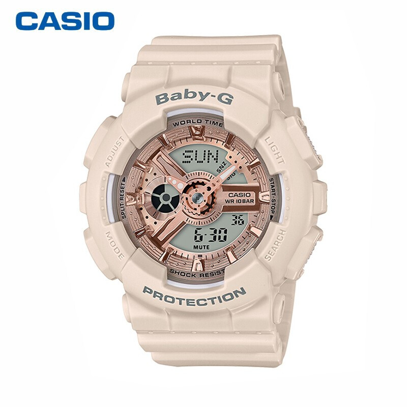 卡西欧（CASIO）手表  BABY-G系列 淡雅裸粉色系 防水LED照明运动女士手表 BA-110CP-4A