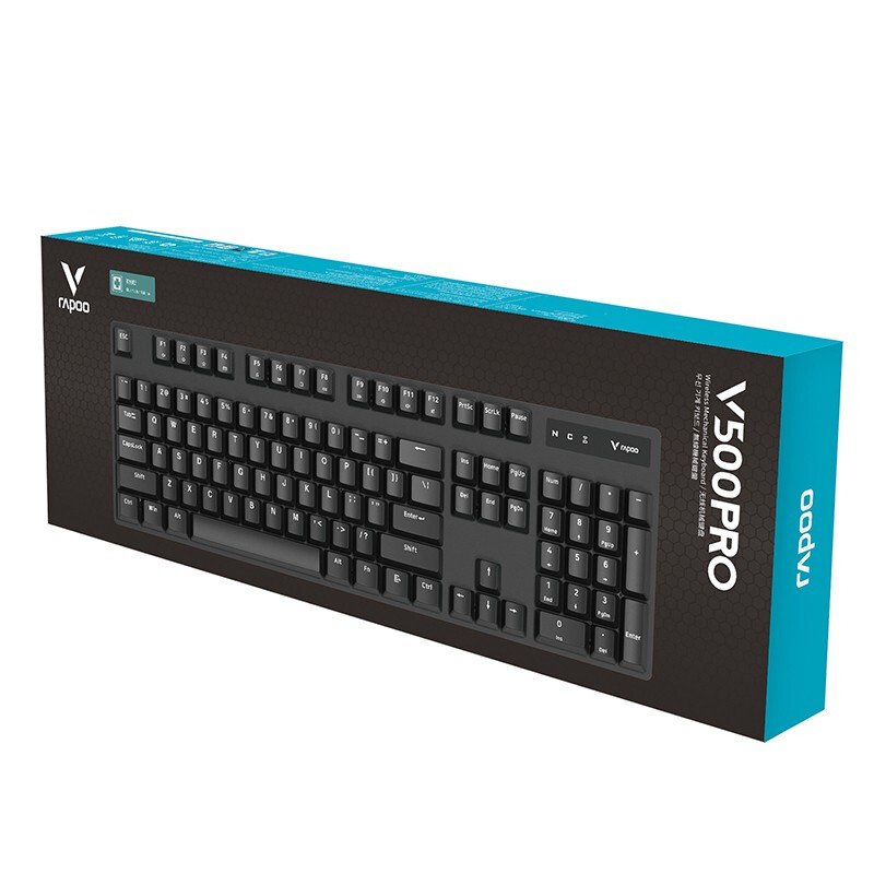 雷柏（Rapoo） V500PRO无线版 机械键盘 无线键盘 办公键盘 104键 笔记本键盘 电脑键盘 黑色 青轴