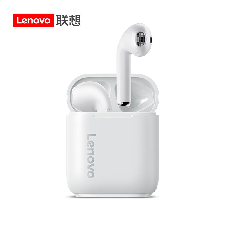 联想(Lenovo) LP2白色 真无线蓝牙耳机 半入耳式跑步运动耳机 重低音音乐耳机 通用苹果华为小米手机
