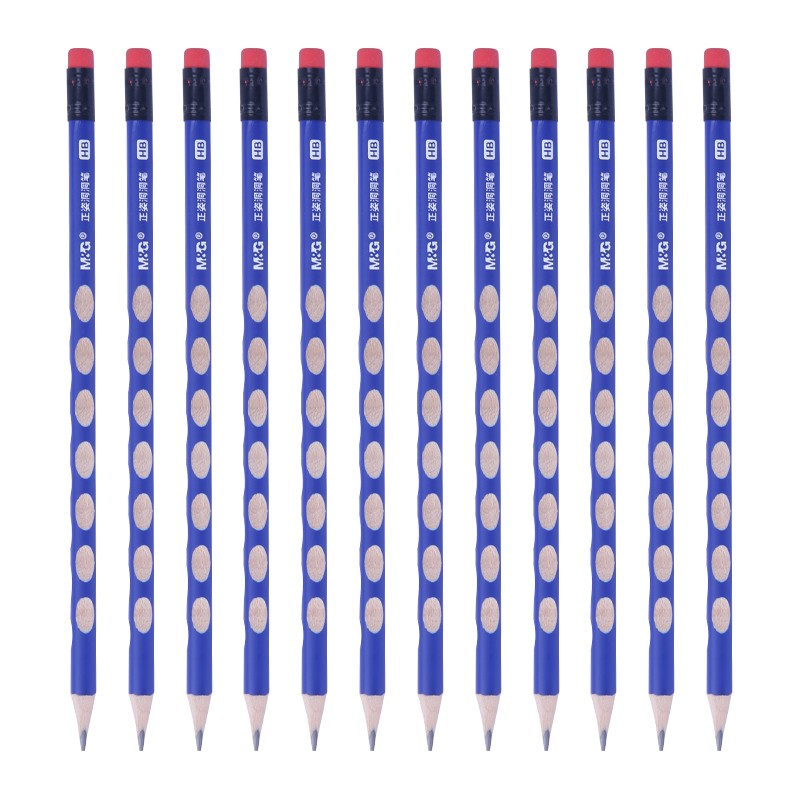 晨光(M&G)文具HB红点洞洞笔 学生三角杆木杆铅笔 儿童矫姿铅笔(带橡皮头) 12支装AWP30983