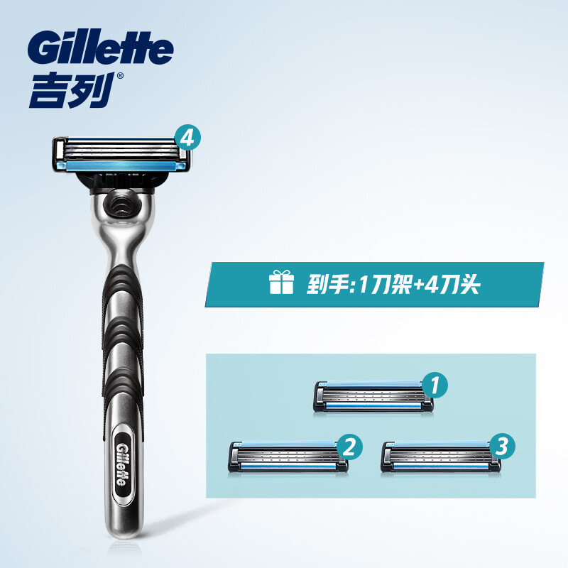 吉列(Gillette)刮胡刀手动剃须刀手动须刨 非吉利 锋速3经典优惠装生日礼物男(1刀架1刀头+3刀头)