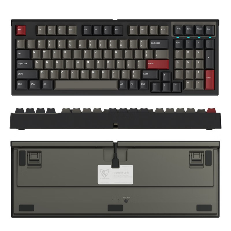 腹灵FL980 98键单模 有线蓝牙2.4g三模无线键盘机械RGB热插拔电竞游戏电脑手机平板机械键盘  单模有线版-全键可换轴-经典款	 凯华 BOX 白轴