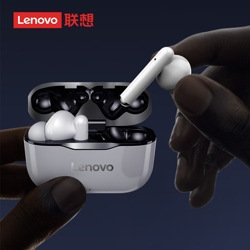 联想（Lenovo）真无线蓝牙耳机 音乐耳机运动跑步 通用苹果华为 LP1白色黑边