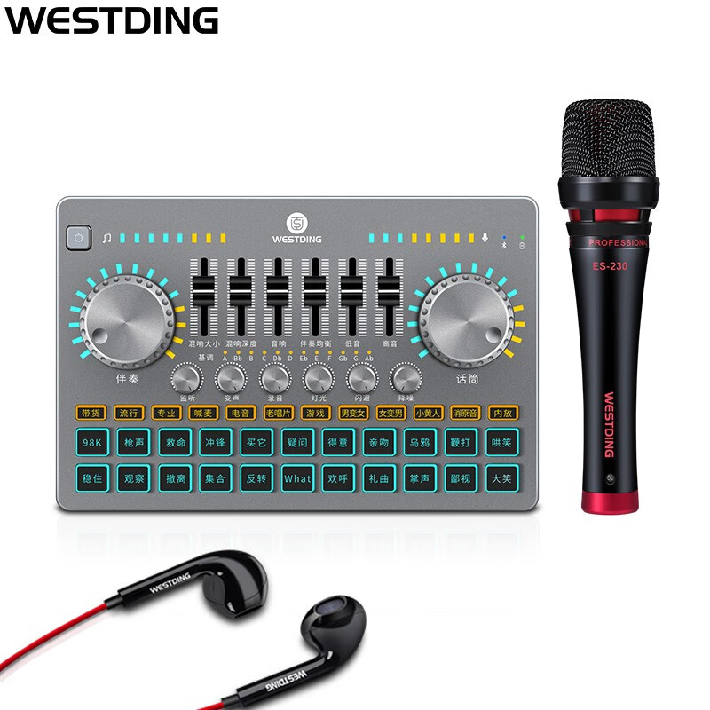 威斯汀（WESTDING）TK100+ES230网红直播声卡设备全套手机电脑唱歌专用调音台麦克风套装
