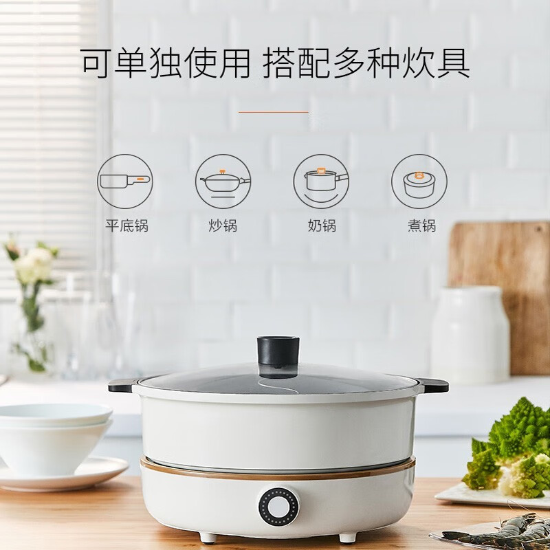 九阳（Joyoung）电火锅鸳鸯锅可分离多用途锅炖煮煎炸蒸电热家用多功能 白色