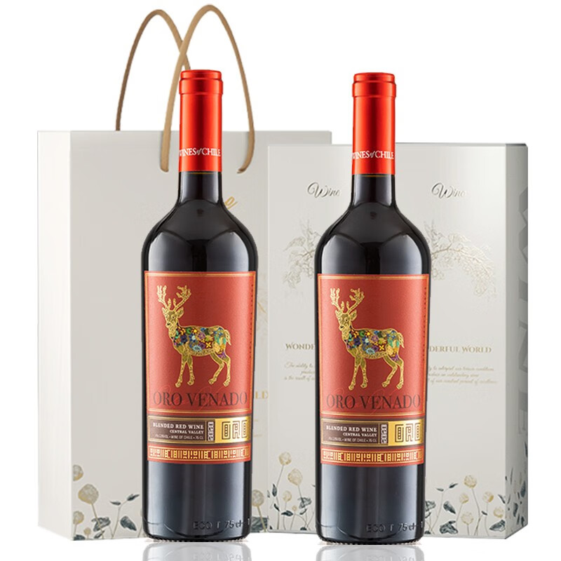 智利原瓶进口，露颂 中央山谷产区 金福鹿干红葡萄酒750ml*2支礼盒