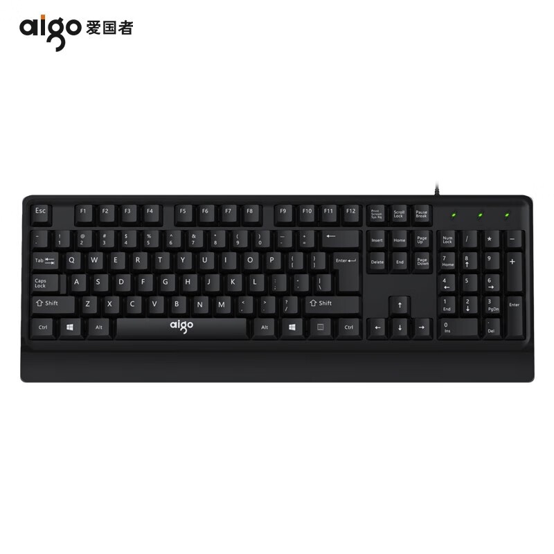 爱国者(aigo) K100黑色 键盘 有线键盘 办公键盘 104键键盘 防溅水 笔记本外接台式机键盘 黑色
