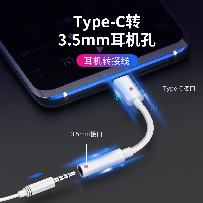 科沃【即插即用】Type-c耳机转接头转3.5mm音频数据线USB-C耳机转换器适用于小米10/11华为Mate40/P30红米K40