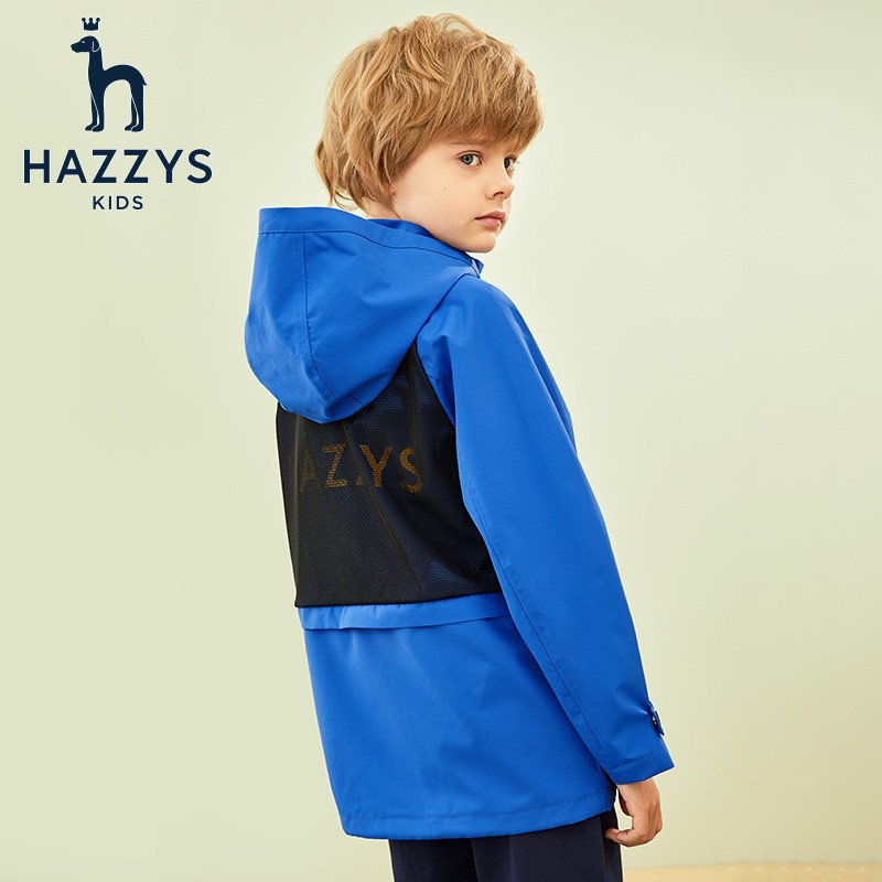 Hazzys 哈吉斯 中大男童纯色简约连帽风衣外套 PLUS会员双重优惠折后￥179 105-165cm码2色可选