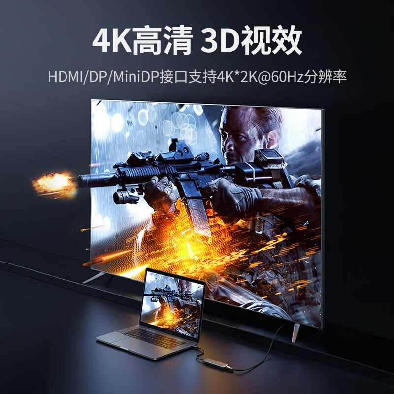 绿联 Type-C扩展坞 USB-C转HDMI/DP/MiniDP转换器4K60Hz投屏拓展坞 适用苹果华为联想笔记本电脑分线器HUB