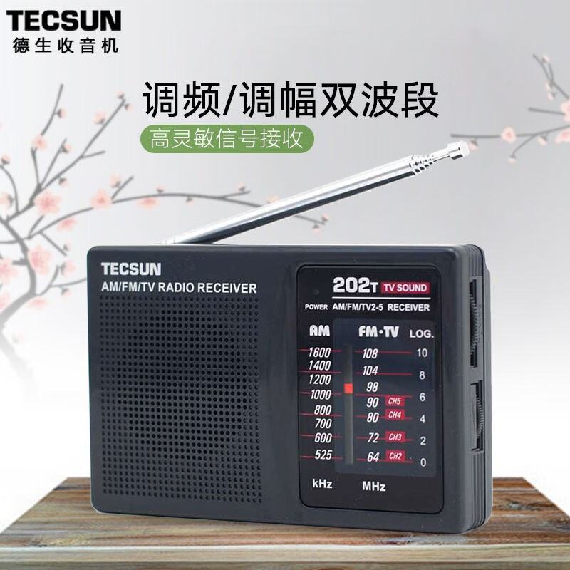 德生（Tecsun）R-202T 收音机 音响 袖珍 便携式 老年人 小半导体 电视伴音 高考英语听力四六级 FM调频