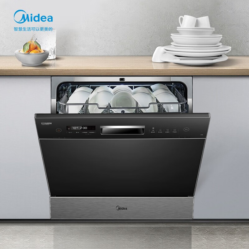美的（Midea）8套 嵌入式 家用洗碗机 热风烘干 智能家电 高温除菌 智能油污感应 全自动刷碗机JD103