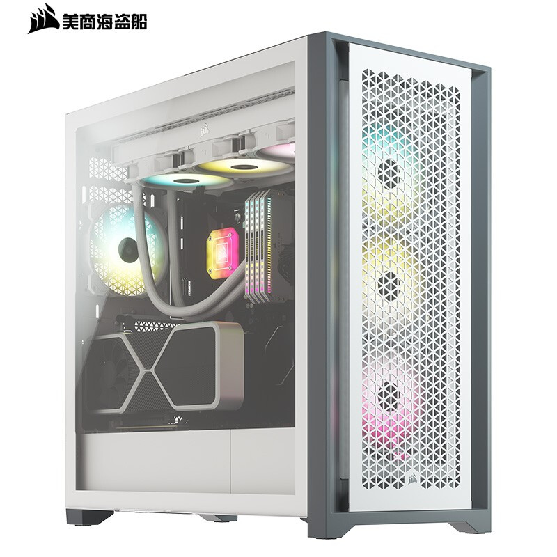 美商海盜船 (USCORSAIR) 5000D AIRFLOW 白色 鋼化玻璃 中塔ATX機箱 (支持360冷排/42cm顯卡/預(yù)裝兩風(fēng)扇)