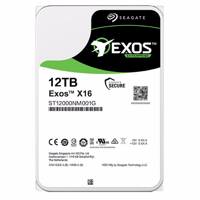 希捷(Seagate)12TB 256MB 7200RPM 企业级硬盘 SATA接口 希捷银河Exos X16系列(ST12000NM001G)可靠安全耐用