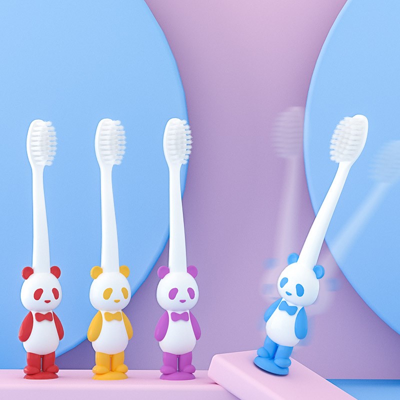 迈贝仕 儿童牙刷 婴幼儿宝宝细毛牙刷 口腔清洁超软护龈乳牙牙刷 3-12岁红色熊猫款