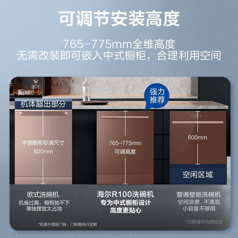 海尔（Haier）嵌入式洗碗机13套大容量 80℃双微蒸汽 智能开门速干 自定义门板 家用洗碗机 EYW13029D