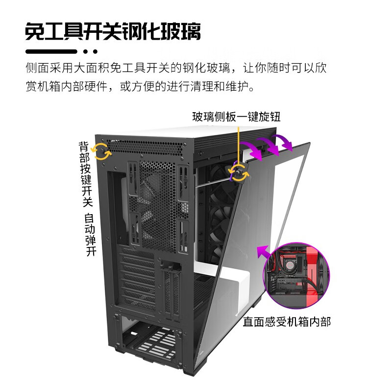 恩杰 NZXT H710i 白色 DIY中塔ATX机箱（一键开启钢化玻璃侧板/前置USB-C/显卡垂直安装/控制器升级）