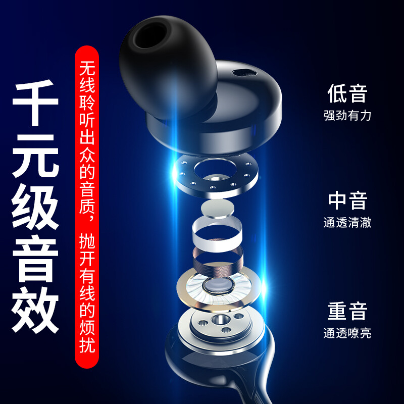 欣配 超長待機續(xù)航運動藍牙耳機入耳雙耳無線頸掛脖式跑步適用蘋果安卓 黑色【運動掛脖式】普通版-普通續(xù)航