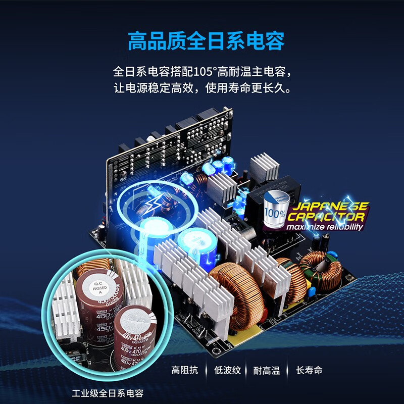酷冷至尊(CoolerMaster)额定1250W GX1250金牌全模组电源(全日系电容/1200W+50W/电脑组件/10年质保)