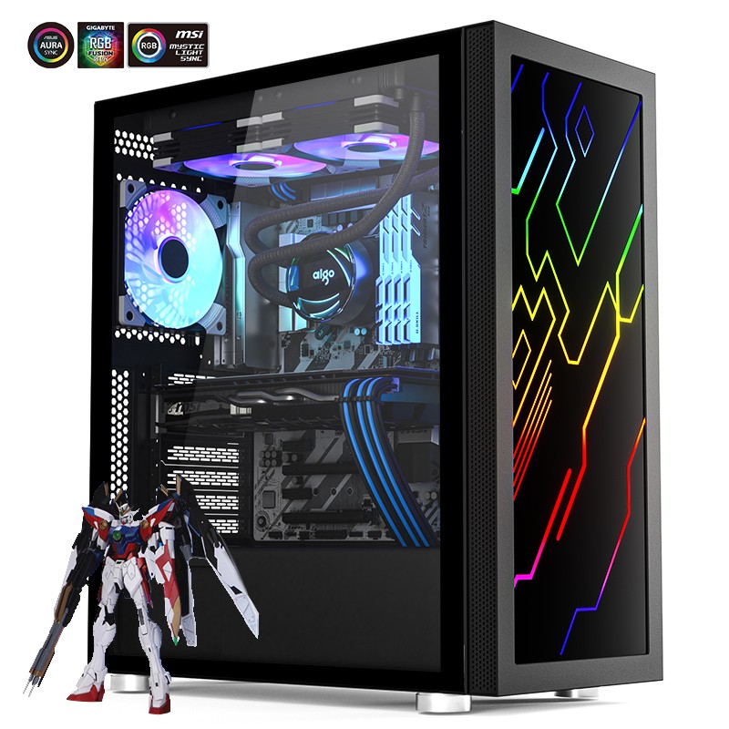 爱国者（aigo）炫影5  黑色 台式机电脑机箱 ATX主板/360冷排/双面钢化玻璃/主板同步发光面板