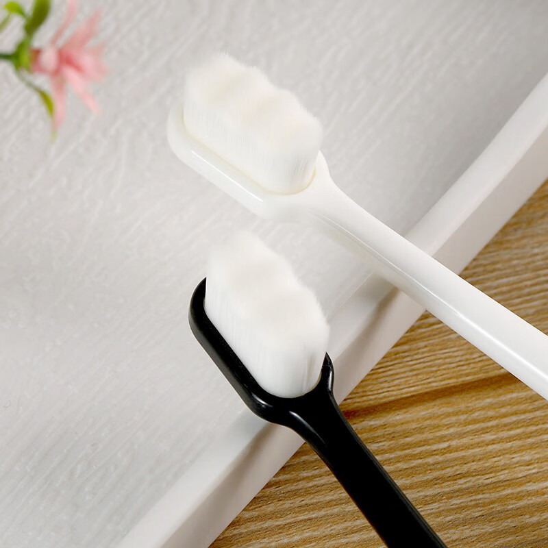 RAOYI 日式超软万毛牙刷 双重植毛清洁牙缝清洁 护龈月子孕妇牙刷黑白2支