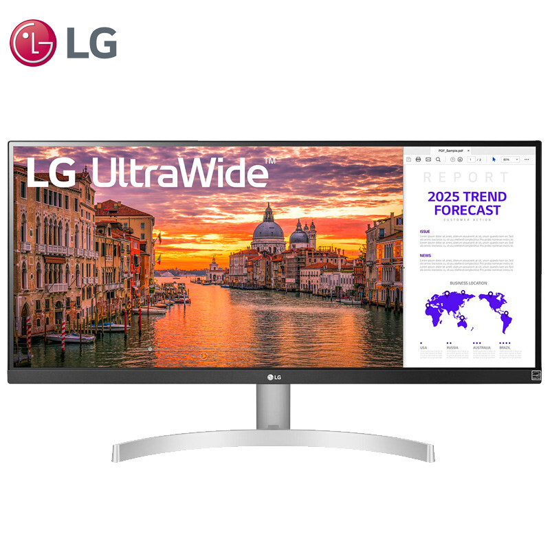 LG 29英寸 21:9 超宽带鱼屏 HDR IPS sRGB99% FreeSync 微边 内置音箱 低闪屏 高清 游戏显示器 29WN600 -W