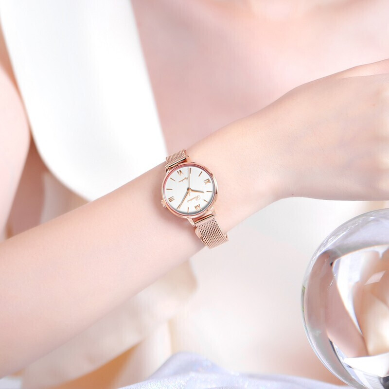 罗西尼(ROSSINI) 手表 CHIC系列时尚石英女表白盘玫瑰金编织带619920G01E