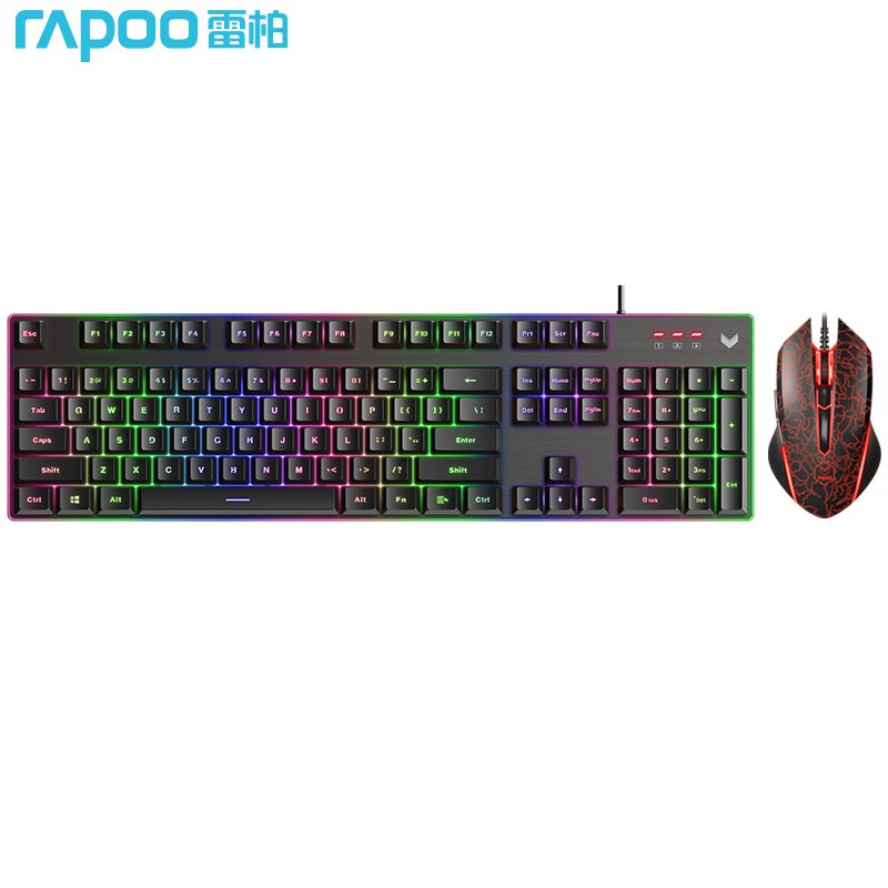 雷柏（Rapoo） V100S 键鼠套装 有线键鼠套装 游戏键盘鼠标套装 类机械手感  吃鸡套装 黑色RGB光版