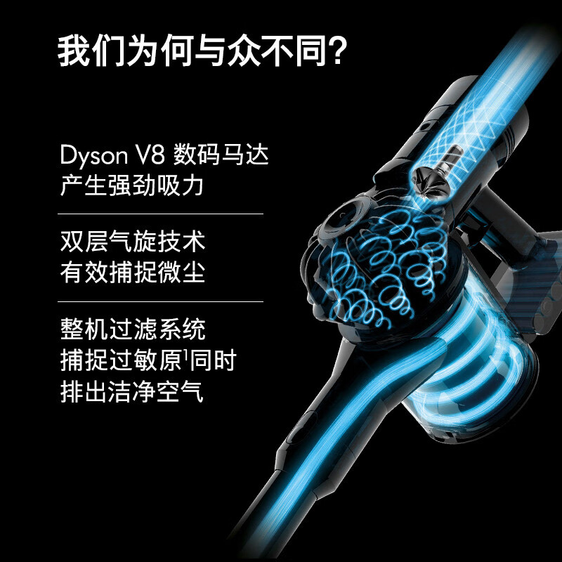  戴森(Dyson)吸尘器V8 Absolute除螨 家用手持无线大功率强力吸尘器 6吸头 金色杆