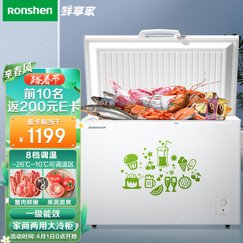 容声（Ronshen） 309升大容量冰柜家用商用冷藏冷冻转换单温冷柜 一级能效 雪糕冰柜 厨房冰箱BD/BC-309MD